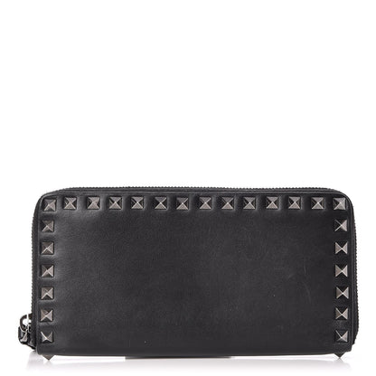 Valentino Garavani Calfskin Tonal Rockstud Zip Around Wallet Black 1 of 8