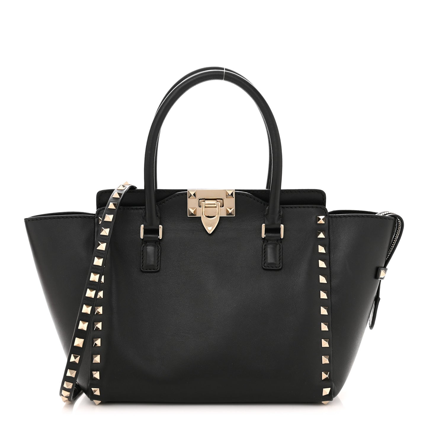 Vitello Small Rockstud Double Handle Tote Black
