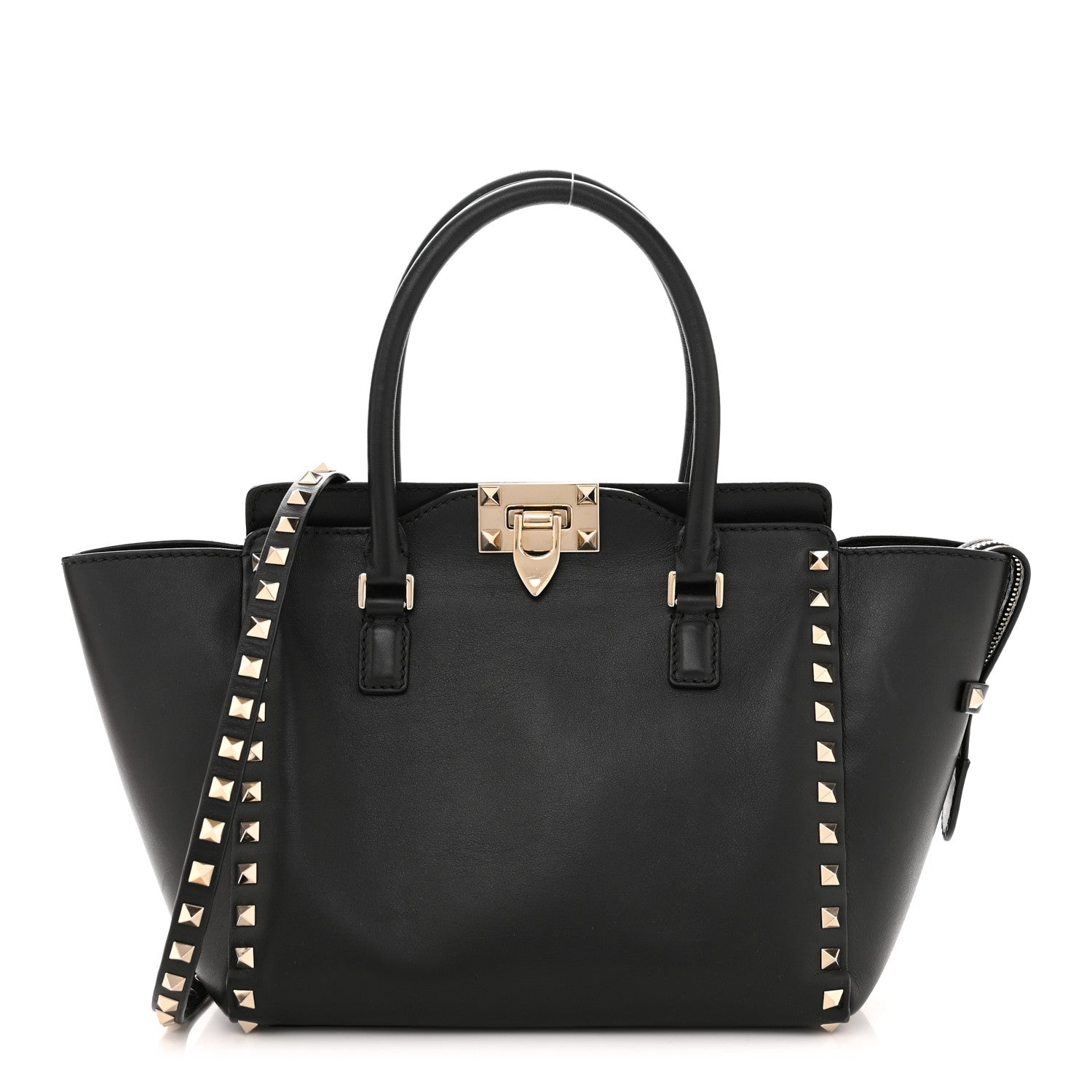Valentino Garavani Vitello Small Rockstud Double Handle Tote Black 1 of 9