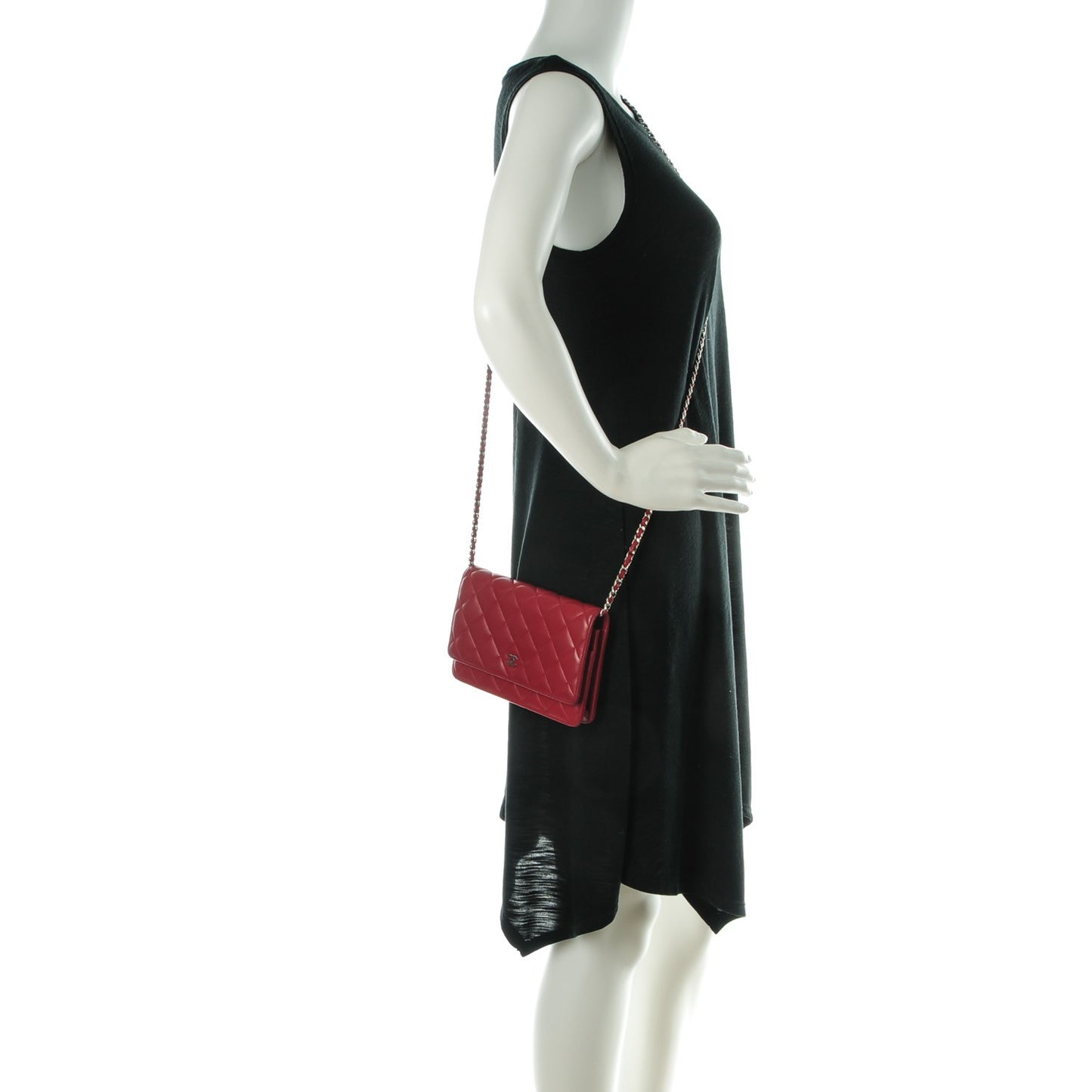 Lambskin Quilted Wallet On Chain WOC Red
