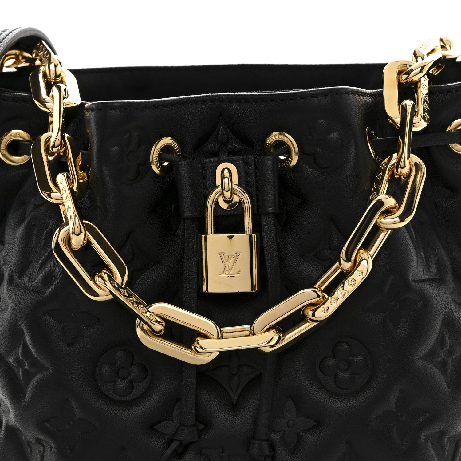 Louis Vuitton Lambskin Embossed Monogram Coussin Bucket Black 7 of 9