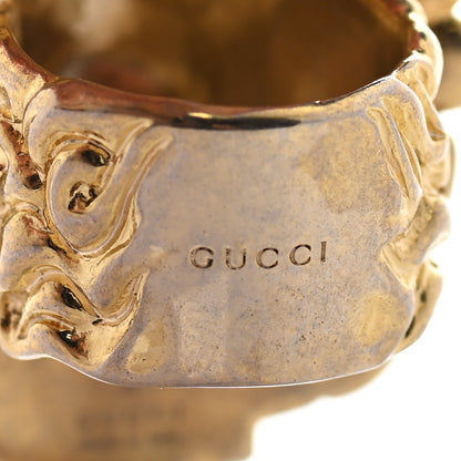Gucci Metal Crystal Lion Head Ring 6.75 Green Aged Gold 5 of 7