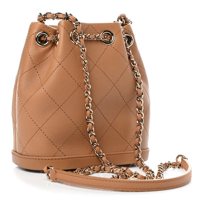 Chanel Calfskin Stitched Chain Bucket Bag Camel 3 of 9