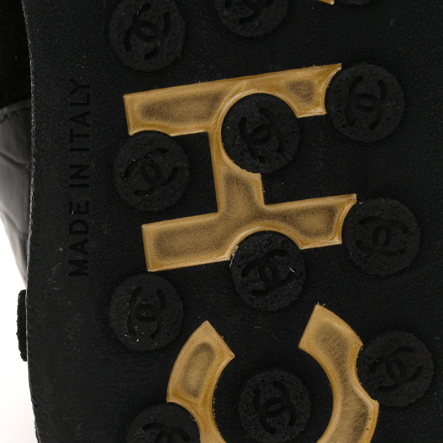 Chanel Metallic Fabric Calfskin Suede Crocodile Embossed CC Sneakers 38.5 Black Gold 7 of 10