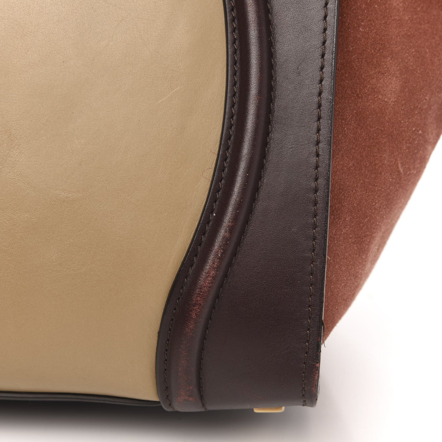 Satin Calfskin Suede Mini Tri-Color Luggage Beige