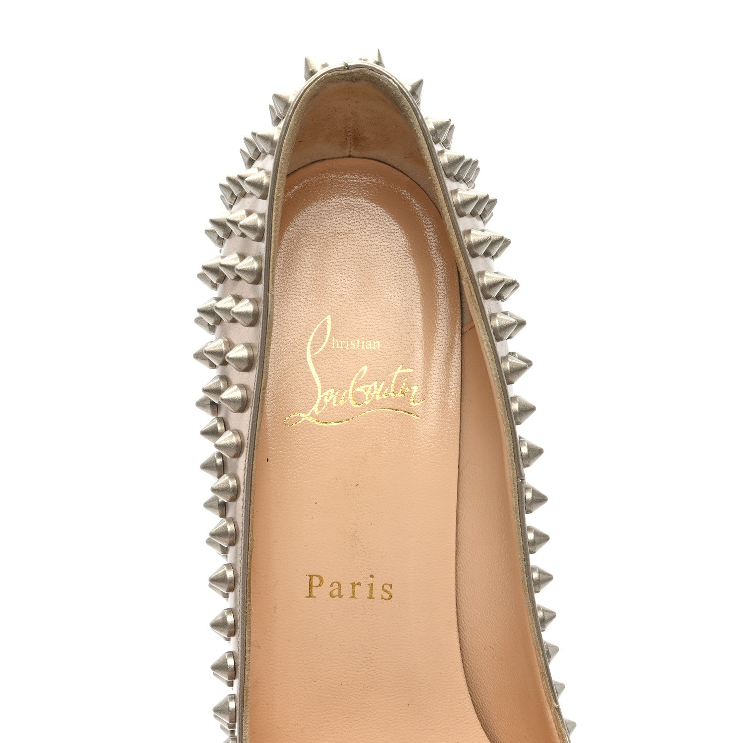 Christian Louboutin Metallic Calfskin Pigalle Spikes 100 Pumps 37.5 Beige Gold 8 of 8