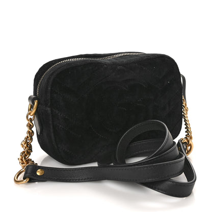 Gucci Velvet Matelasse Marquise Crystals Mini GG Marmont Chain Shoulder Bag Black 3 of 9