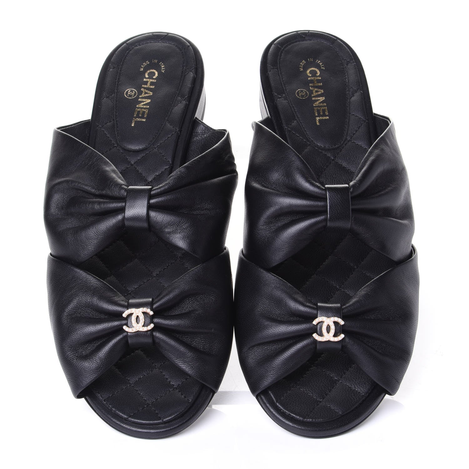 Chanel Lambskin Pearl Bow CC Flat Sandals 37.5 Black 5 of 11