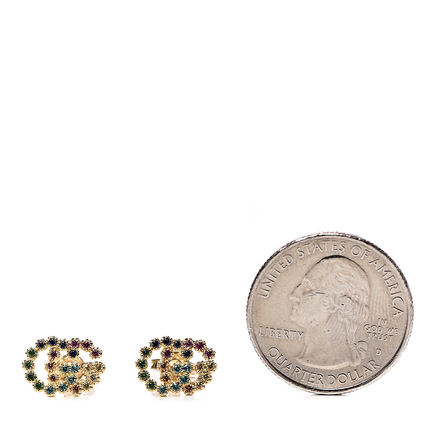 Gucci 18K Yellow Gold Sapphire Topaz Tsavorite Citrine Running G Stud Earrings 2 of 5