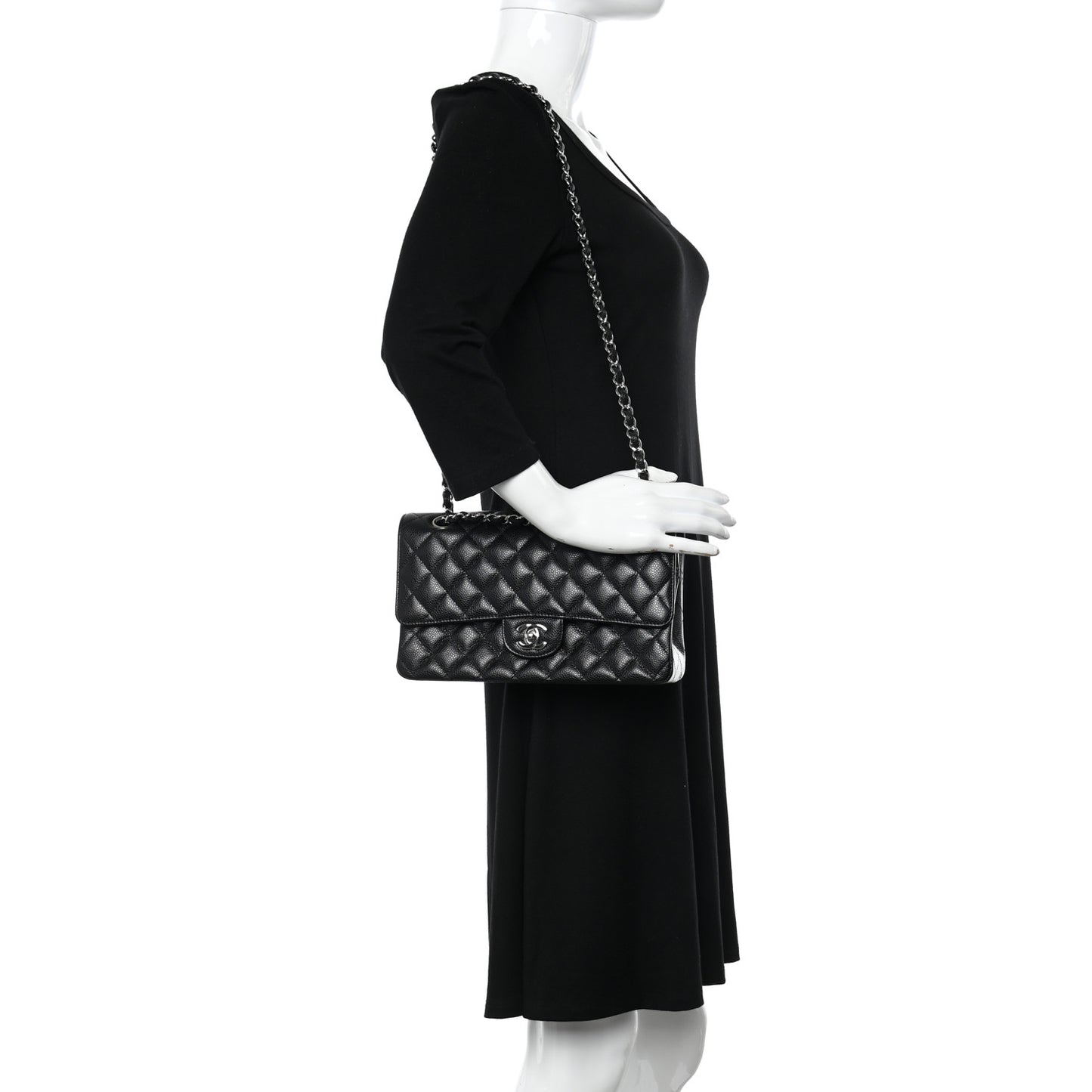 Caviar Quilted Medium Double Flap Black