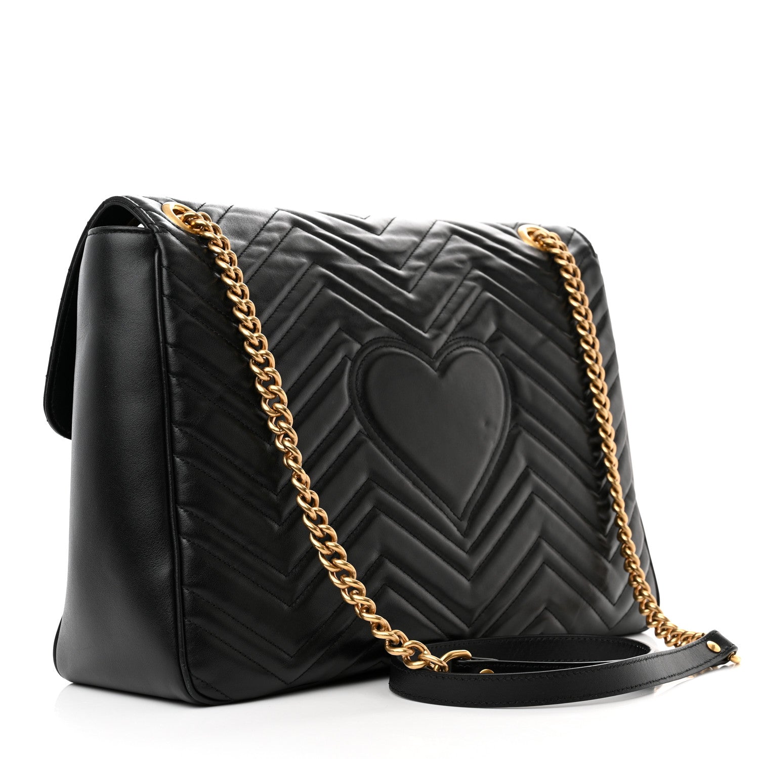 Gucci Calfskin Matelasse Large GG Marmont Shoulder Bag Black 3 of 13