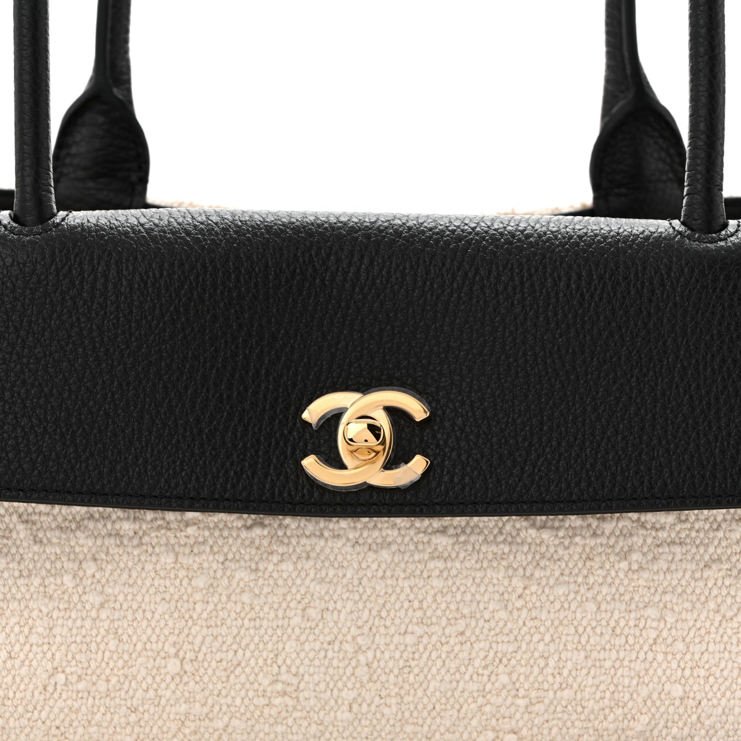 Grained Calfskin Boucle Urban Essentials Small Shopping Bag Ecru Black
