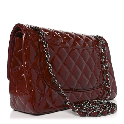 Chanel Patent Quilted Jumbo Double Flap Dark Red 3 of 10