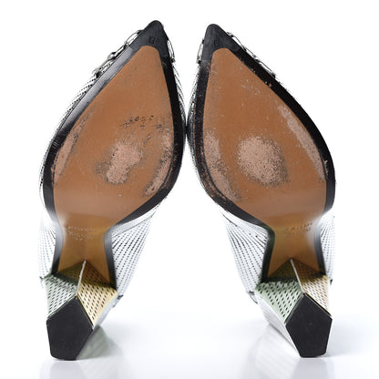 Fendi Metallic Calfskin Perforated T-Bar Pumps 37.5 Silver Multicolor 9 of 10
