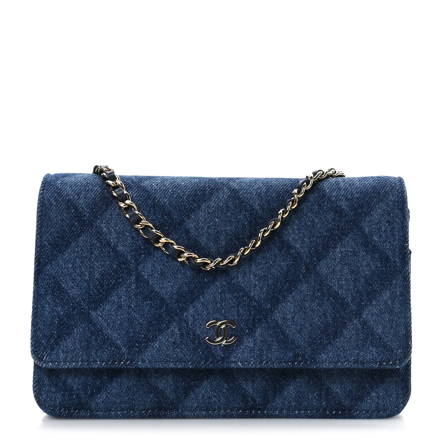 Denim Printed Wallet On Chain WOC Dark Blue