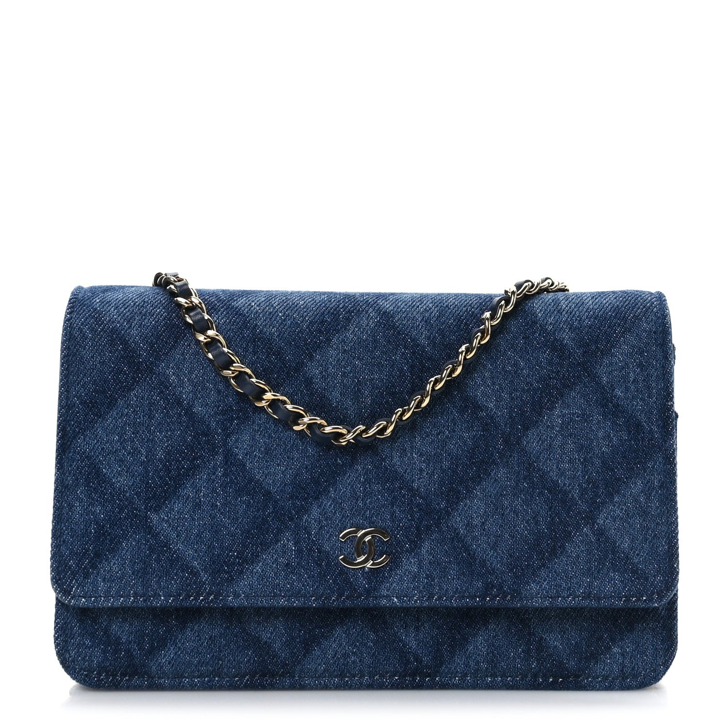 Chanel Denim Printed Wallet On Chain WOC Dark Blue 1 of 9
