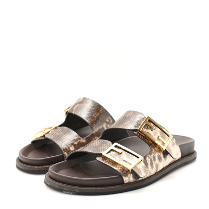 Fendi Vitello Karung Effect Fendi Feel Buckled Slide Sandals 37 Beige Brown 4 of 10