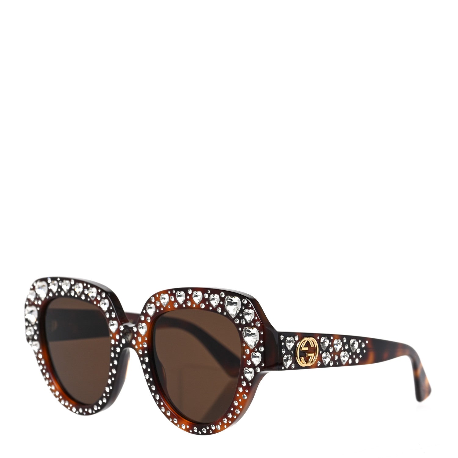 Gucci Crystal Cat Eye Sunglasses GG0308S Havana 1 of 6