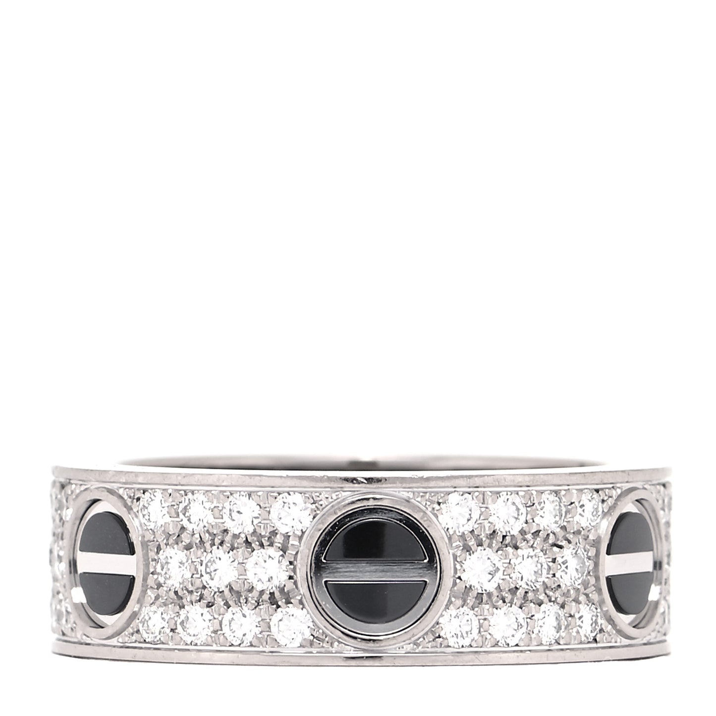 18K White Gold Diamond Ceramic LOVE Paved Ring 53 6.25