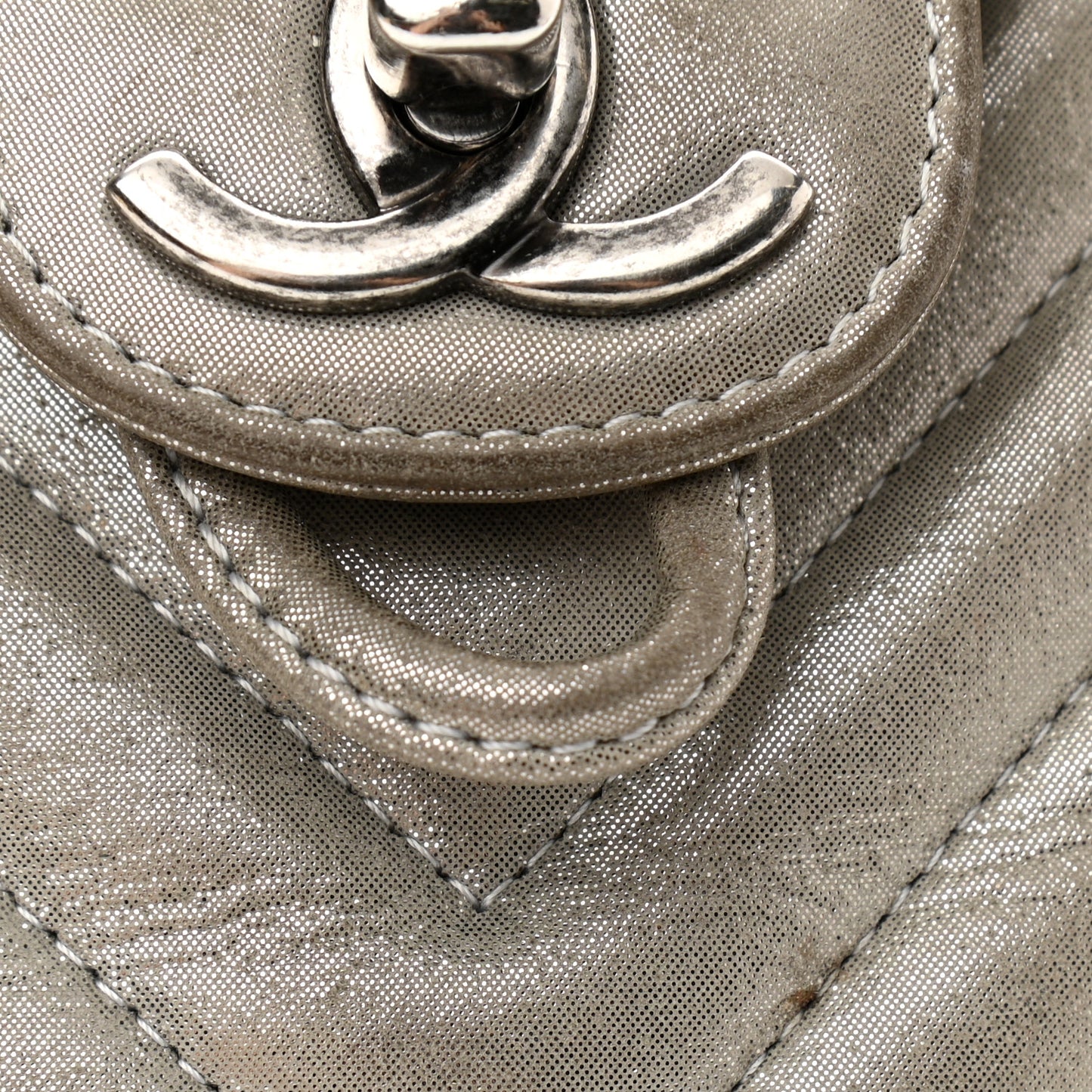 Iridescent Calfskin Chevron Quilted Large Urban Spirit Backpack Silver