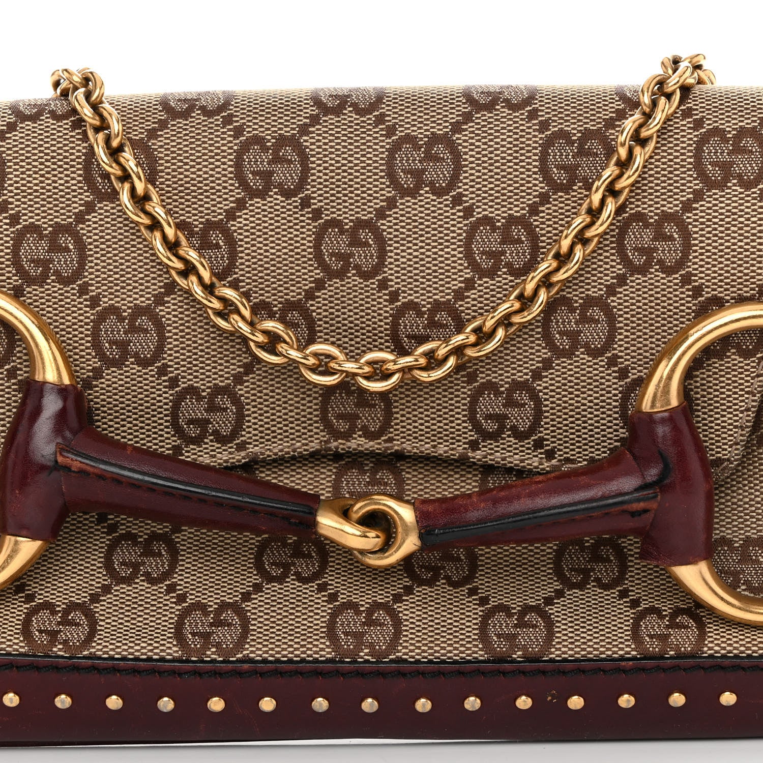 Gucci Monogram Studded Small Horsebit Clutch Bordeaux 8 of 15