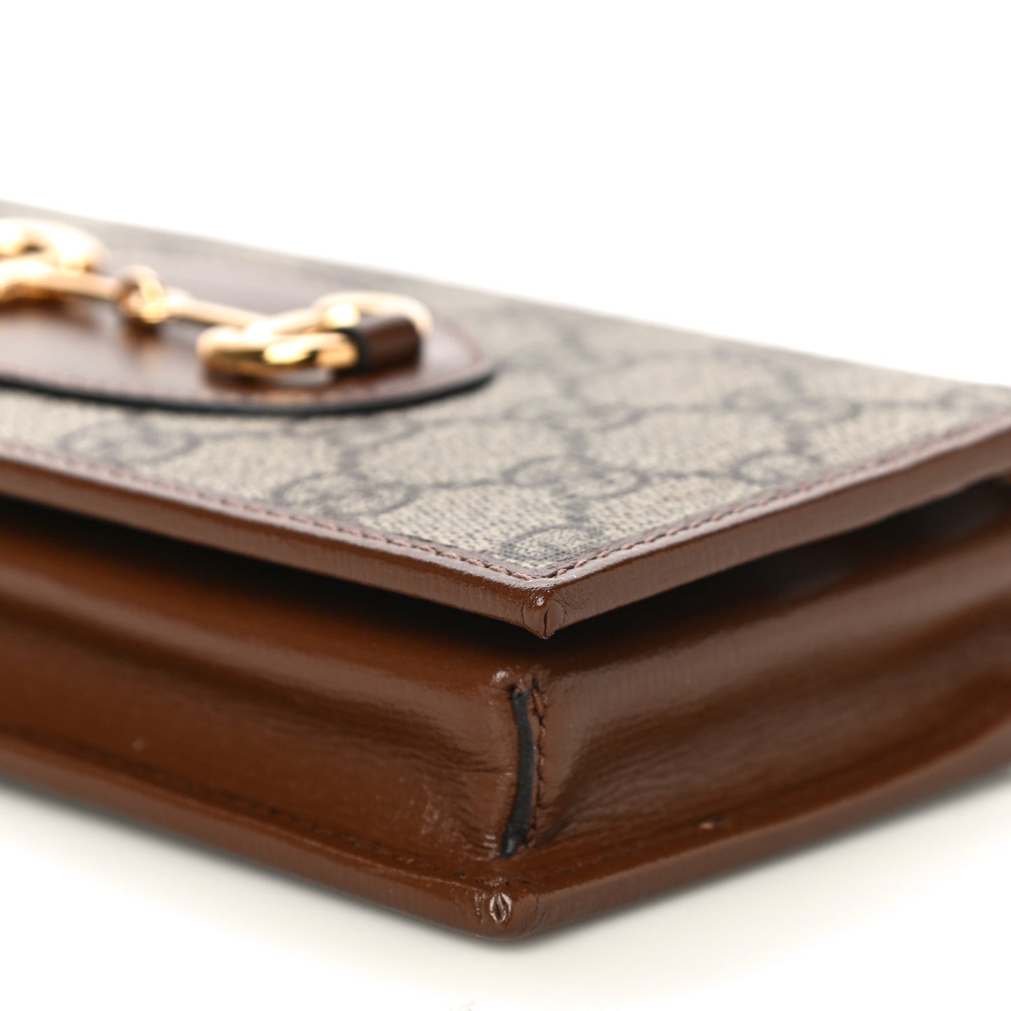 GG Supreme Monogram Azalea Calfskin Horsebit 1955 Wallet On Chain Beige Ebony Brown Sugar
