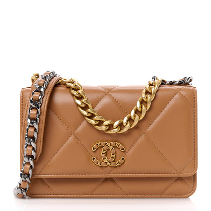 Chanel Lambskin Quilted Chanel 19 Wallet On Chain WOC Brown 1 of 12