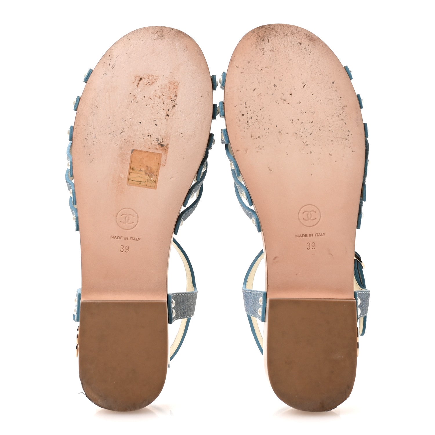 Chanel Denim Cork Pearl Sandals 39 Blue 7 of 9