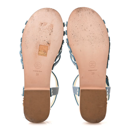 Chanel Denim Cork Pearl Sandals 39 Blue 7 of 9