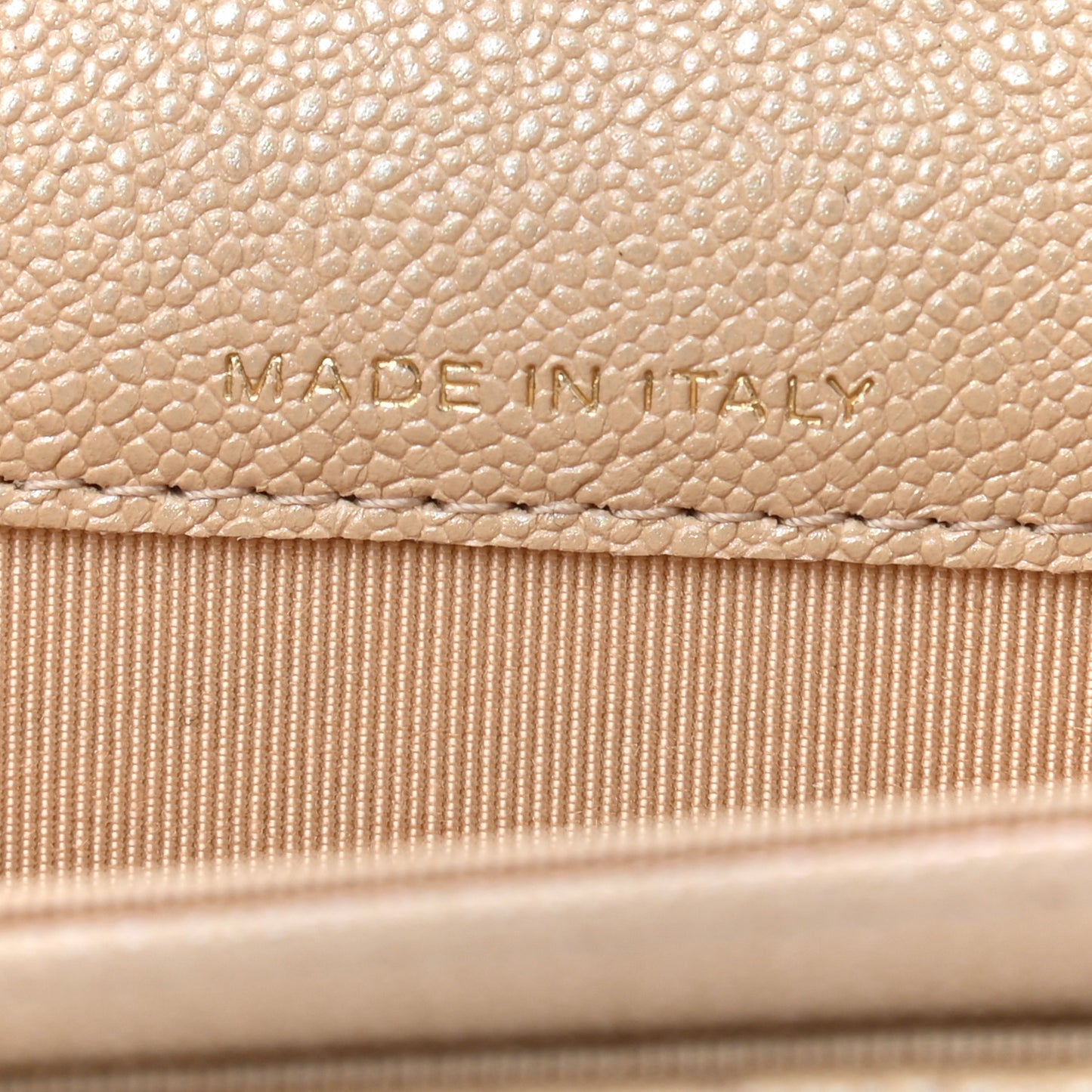 Iridescent Caviar Quilted Flap Card Holder Beige