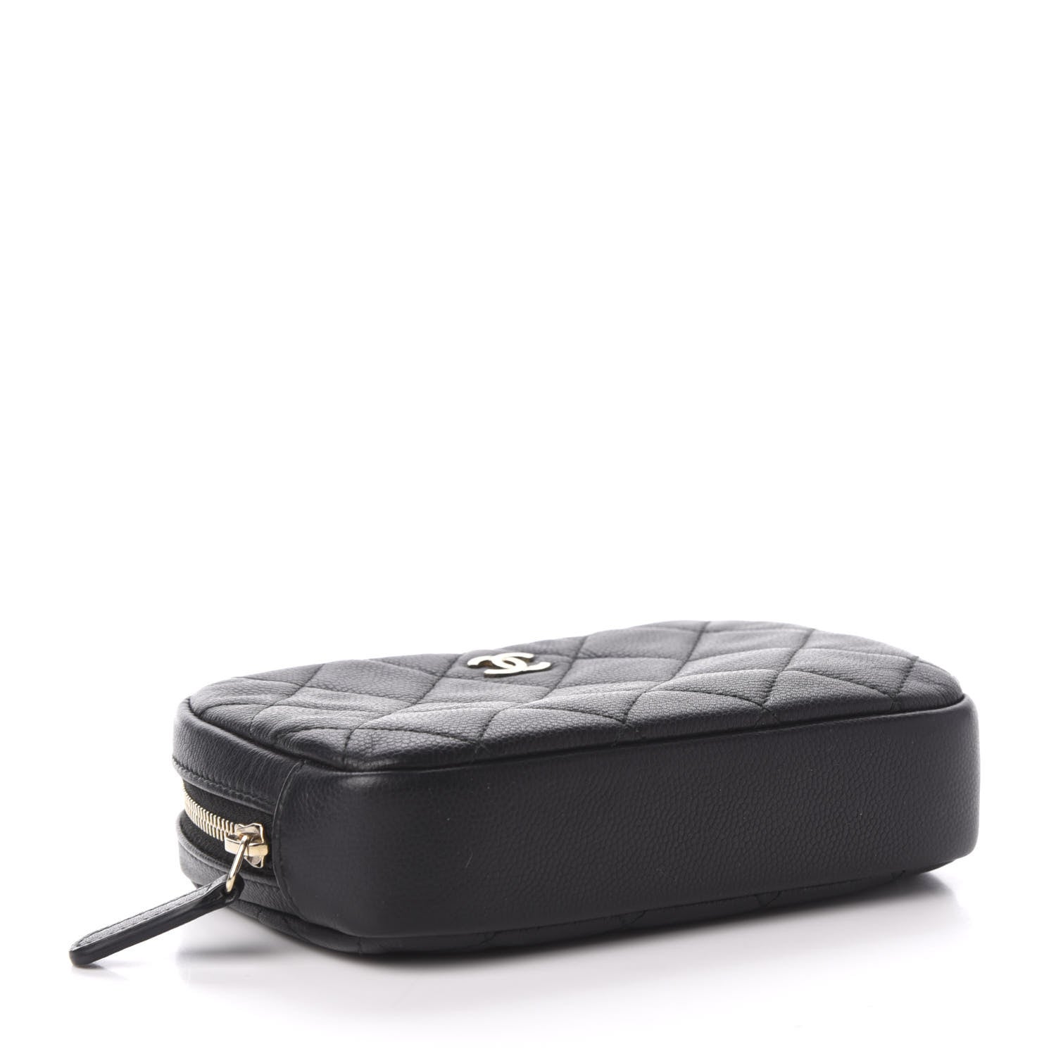 Chanel Grained Calfskin Quilted Small Curvy Pouch Cosmetic Case Black 4 of 9