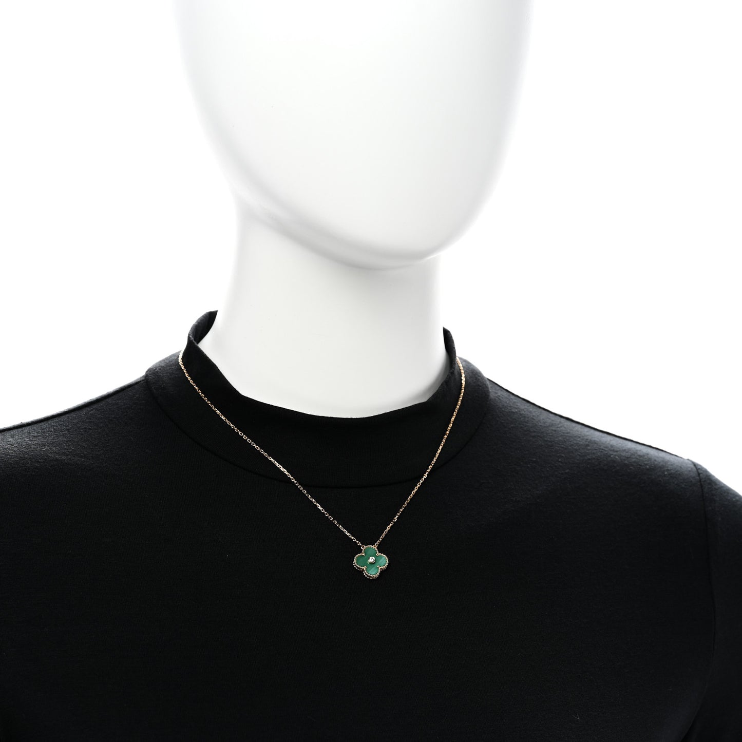 18K Yellow Gold Diamond Malachite Vintage Alhambra Pendant Necklace