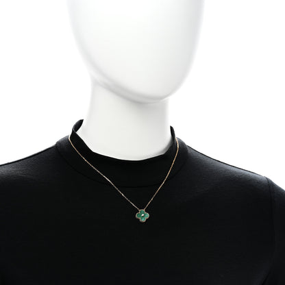Van Cleef & Arpels 18K Yellow Gold Diamond Malachite Vintage Alhambra Pendant Necklace 2 of 5
