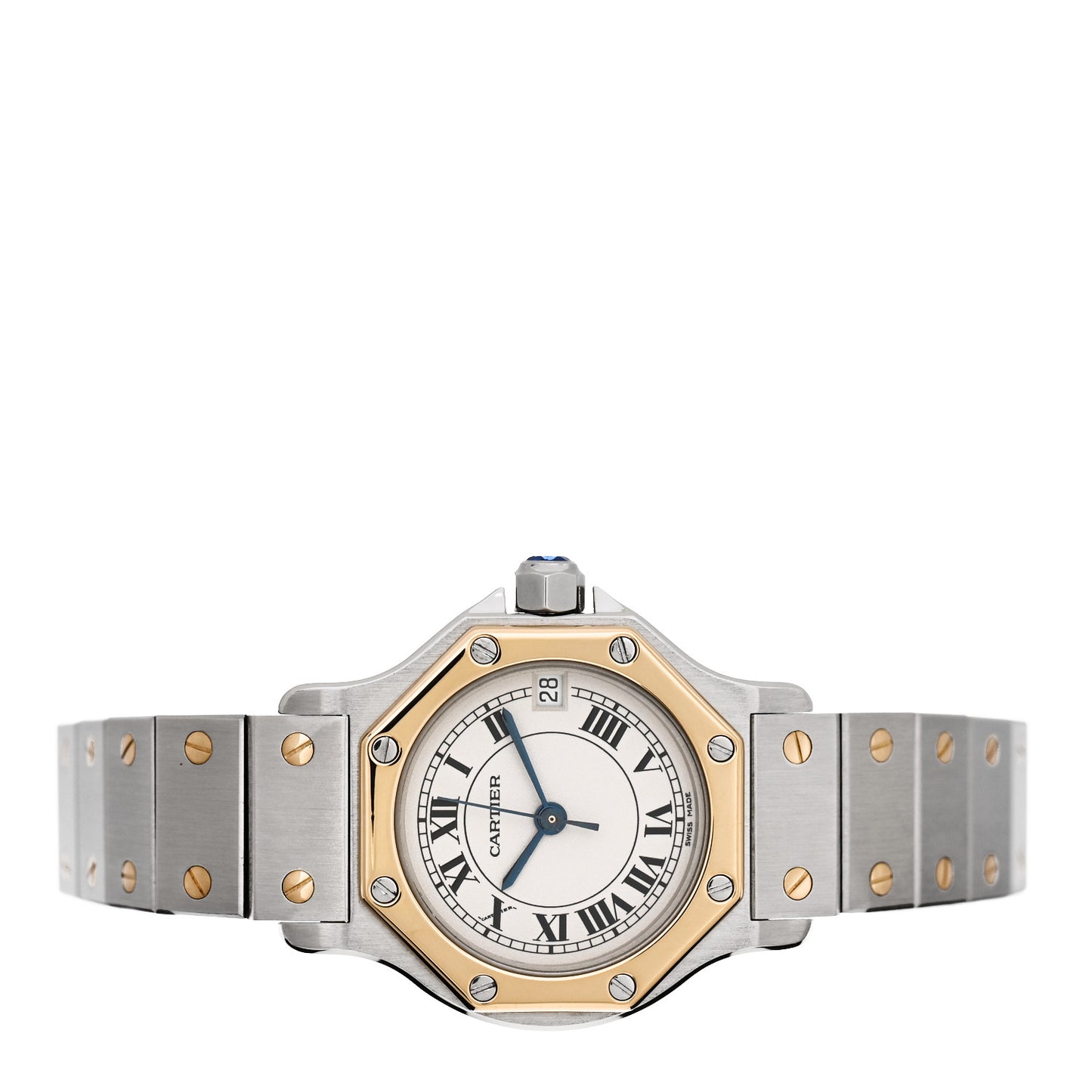 Stainless Steel 18K Yellow Gold 25mm Santos Octagon Quartz Watch