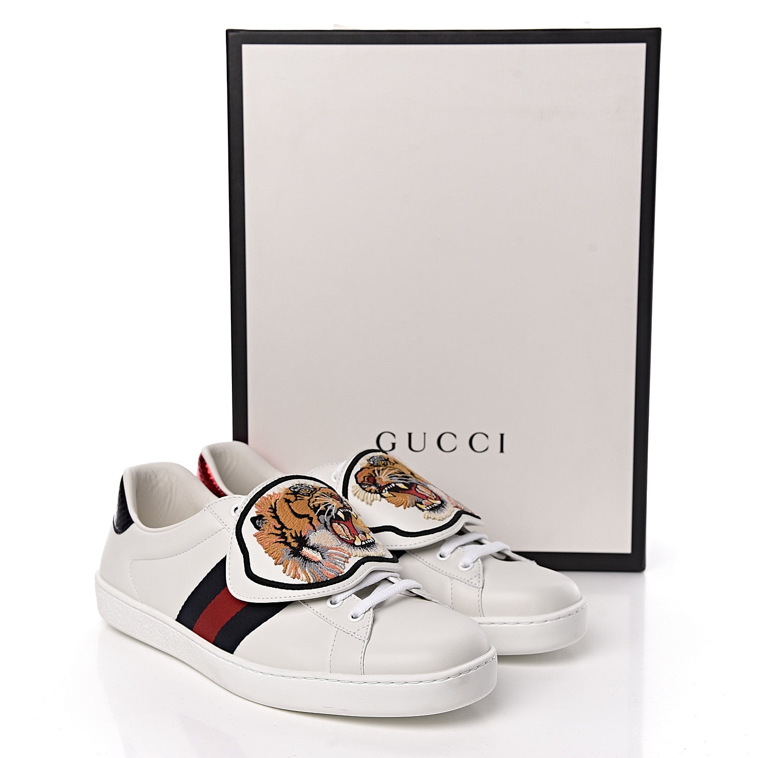 Gucci Calfskin Ayers Web Tiger Embroidered Mens Ace Sneakers 9 White 13 of 13