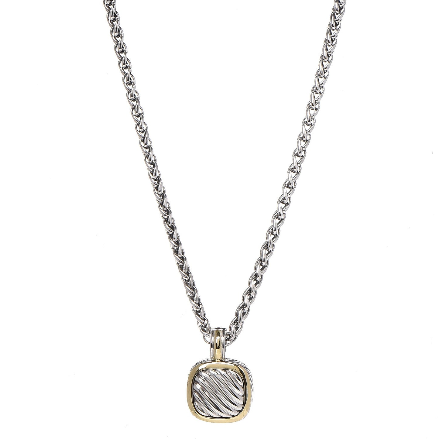 Sterling Silver 18K Yellow Gold 21mm Carved Cable Albion Pendant Necklace