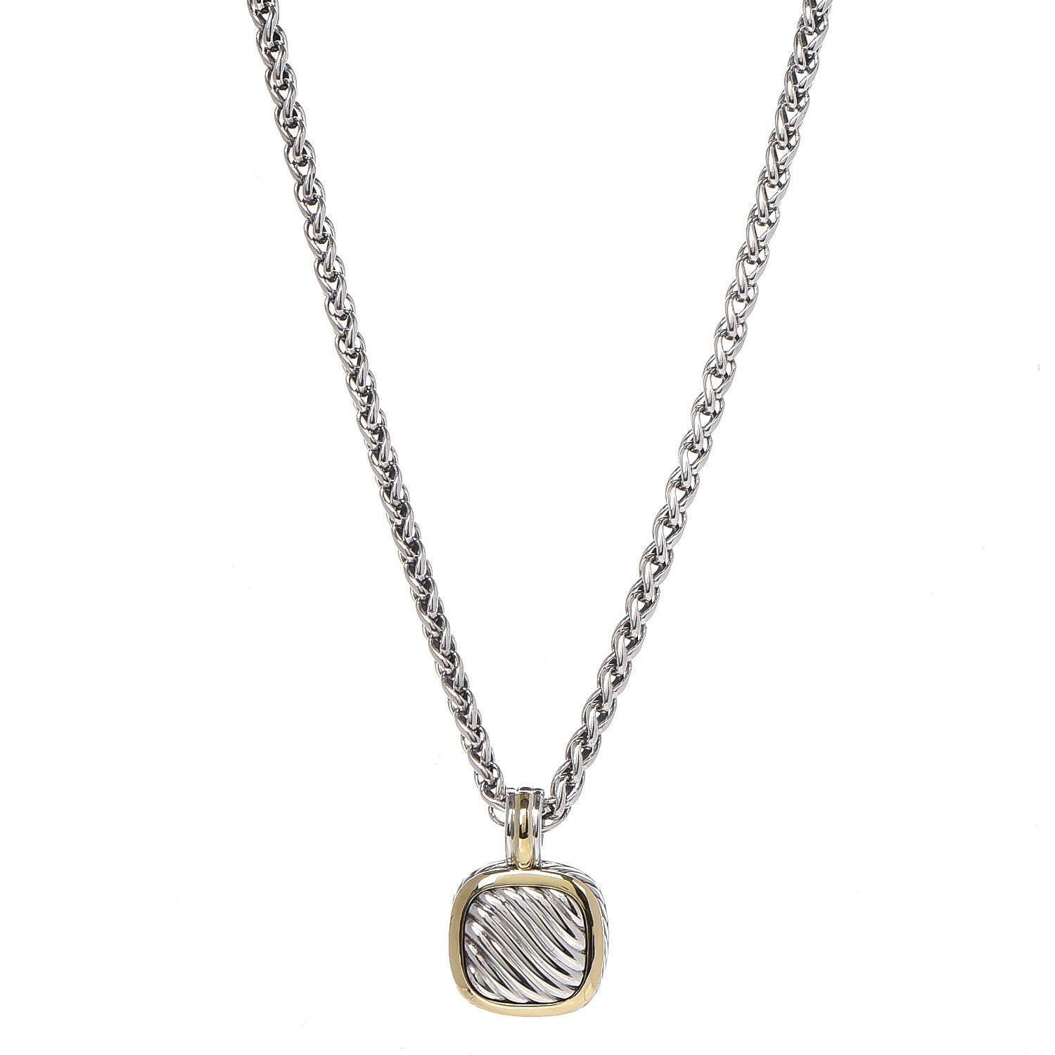 David Yurman Sterling Silver 18K Yellow Gold 21mm Carved Cable Albion Pendant Necklace 1 of 5
