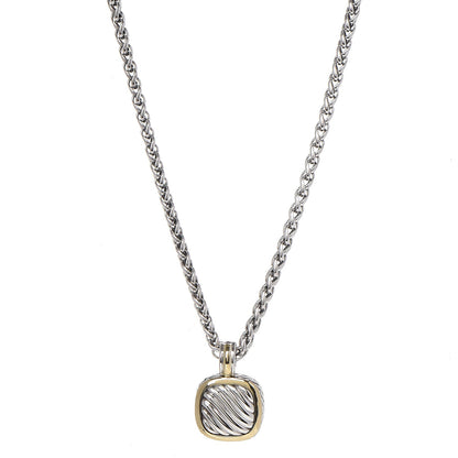 David Yurman Sterling Silver 18K Yellow Gold 21mm Carved Cable Albion Pendant Necklace 1 of 5