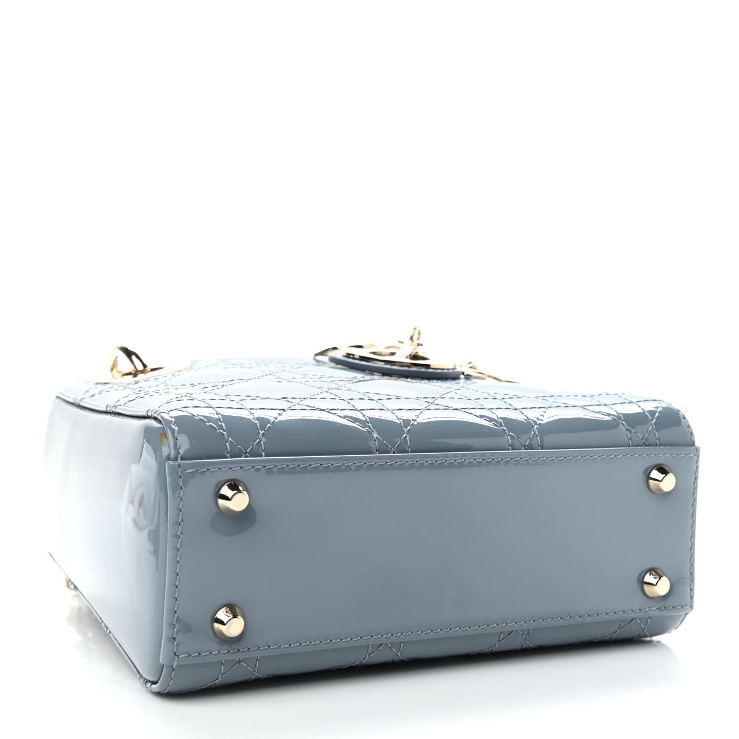 Patent Cannage Mini Lady Dior Light Blue
