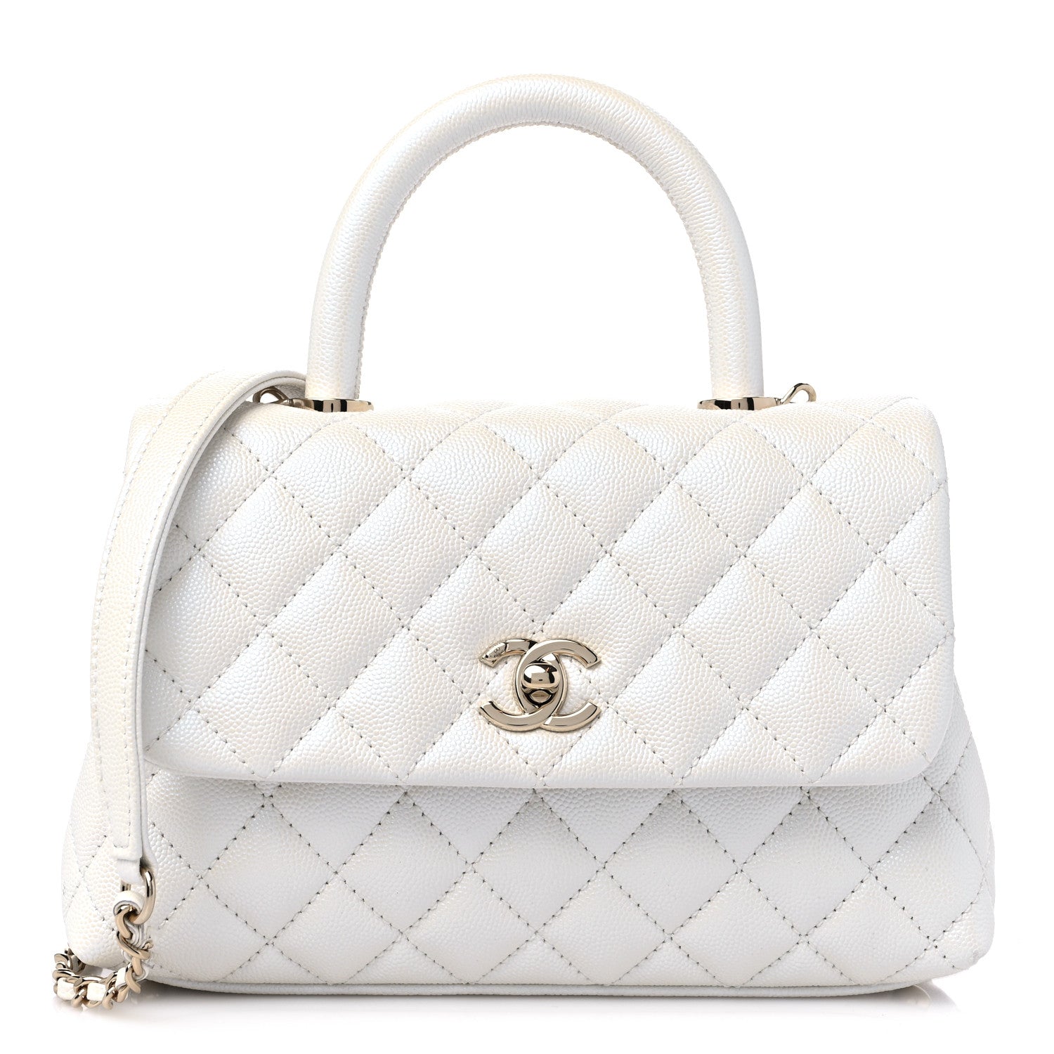 Chanel Iridescent Caviar Quilted Mini Coco Handle Flap White 1 of 9