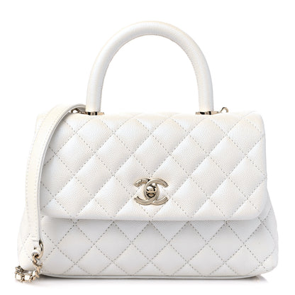Chanel Iridescent Caviar Quilted Mini Coco Handle Flap White 1 of 9