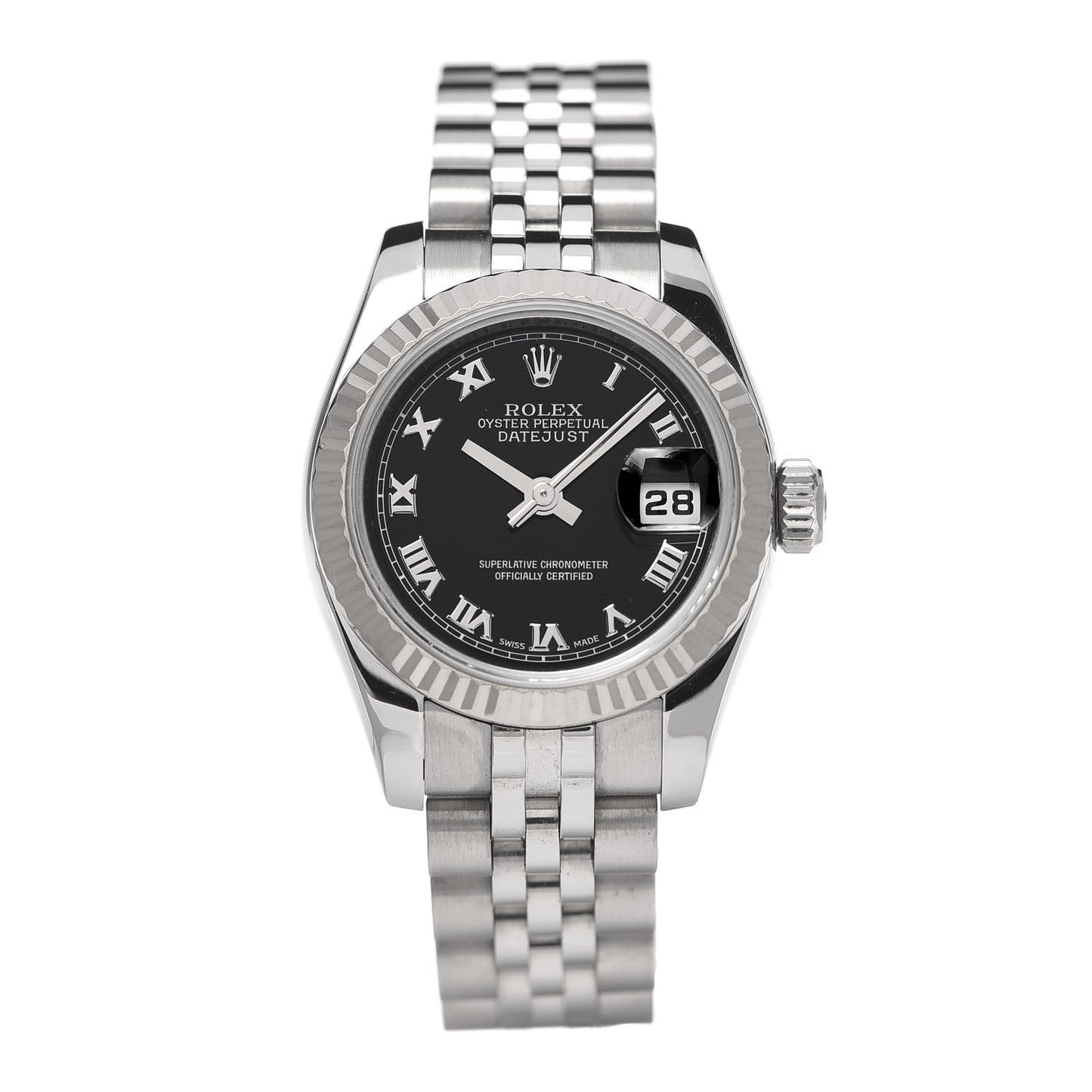 Stainless Steel 18K White Gold 26mm Oyster Perpetual Datejust Watch Black Roman 179174
