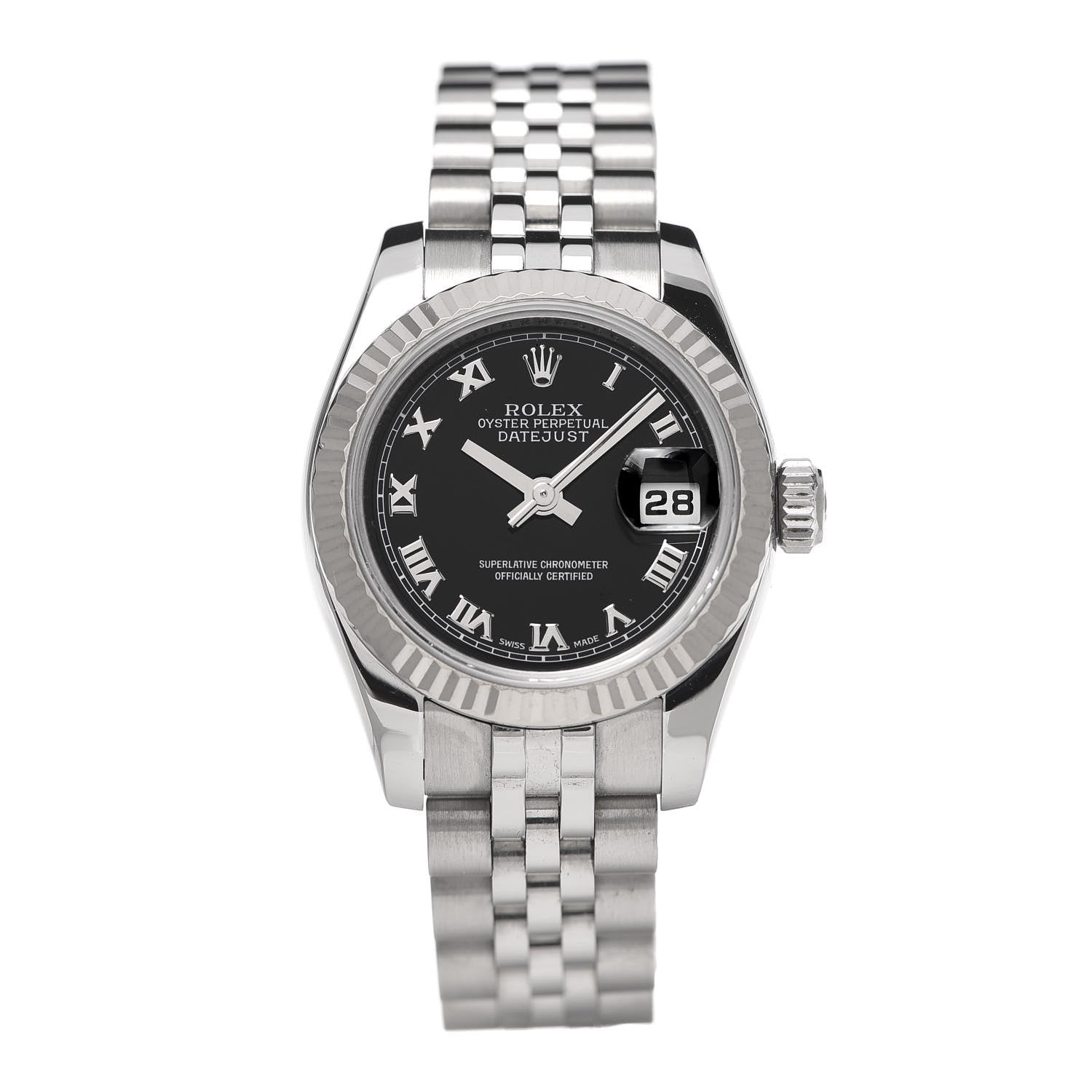 Rolex Stainless Steel 18K White Gold 26mm Oyster Perpetual Datejust Watch Black Roman 179174 1 of 6