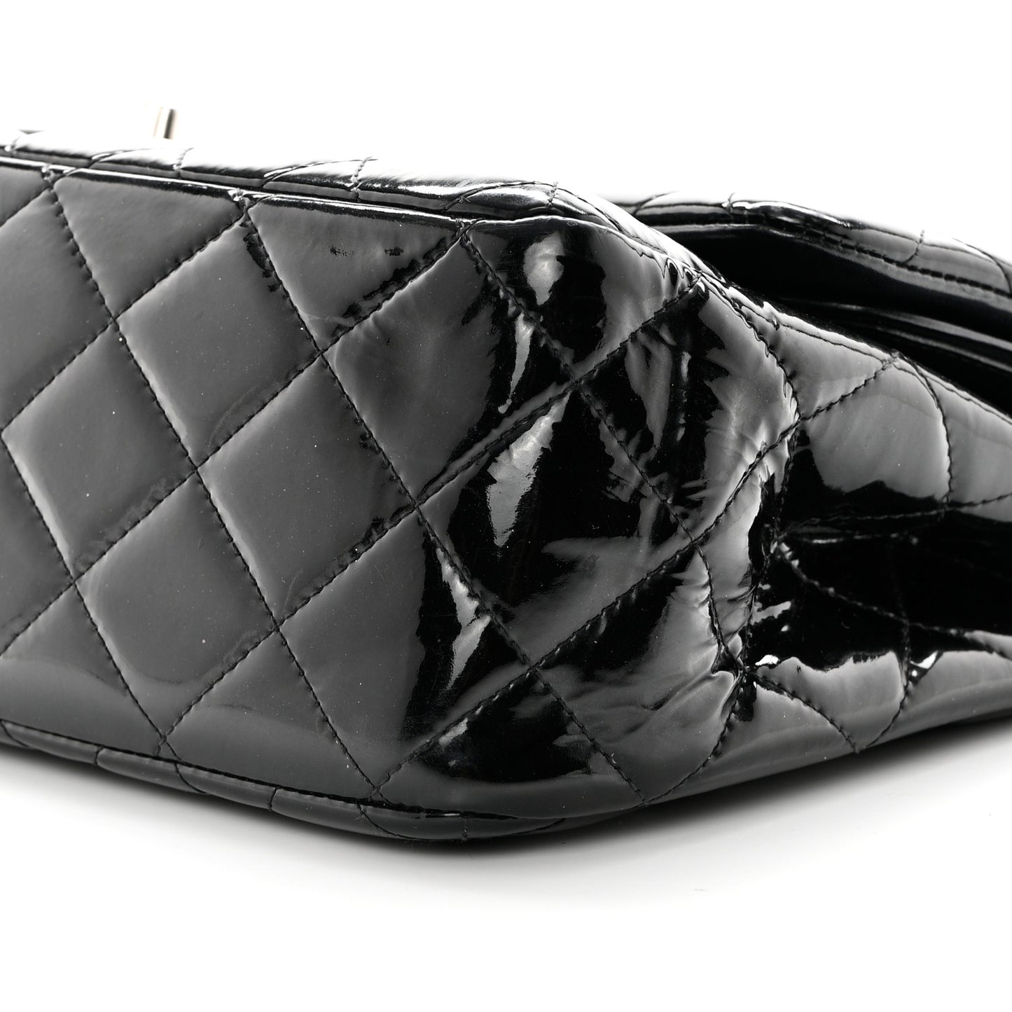 Patent Quilted Jumbo Double Flap Black