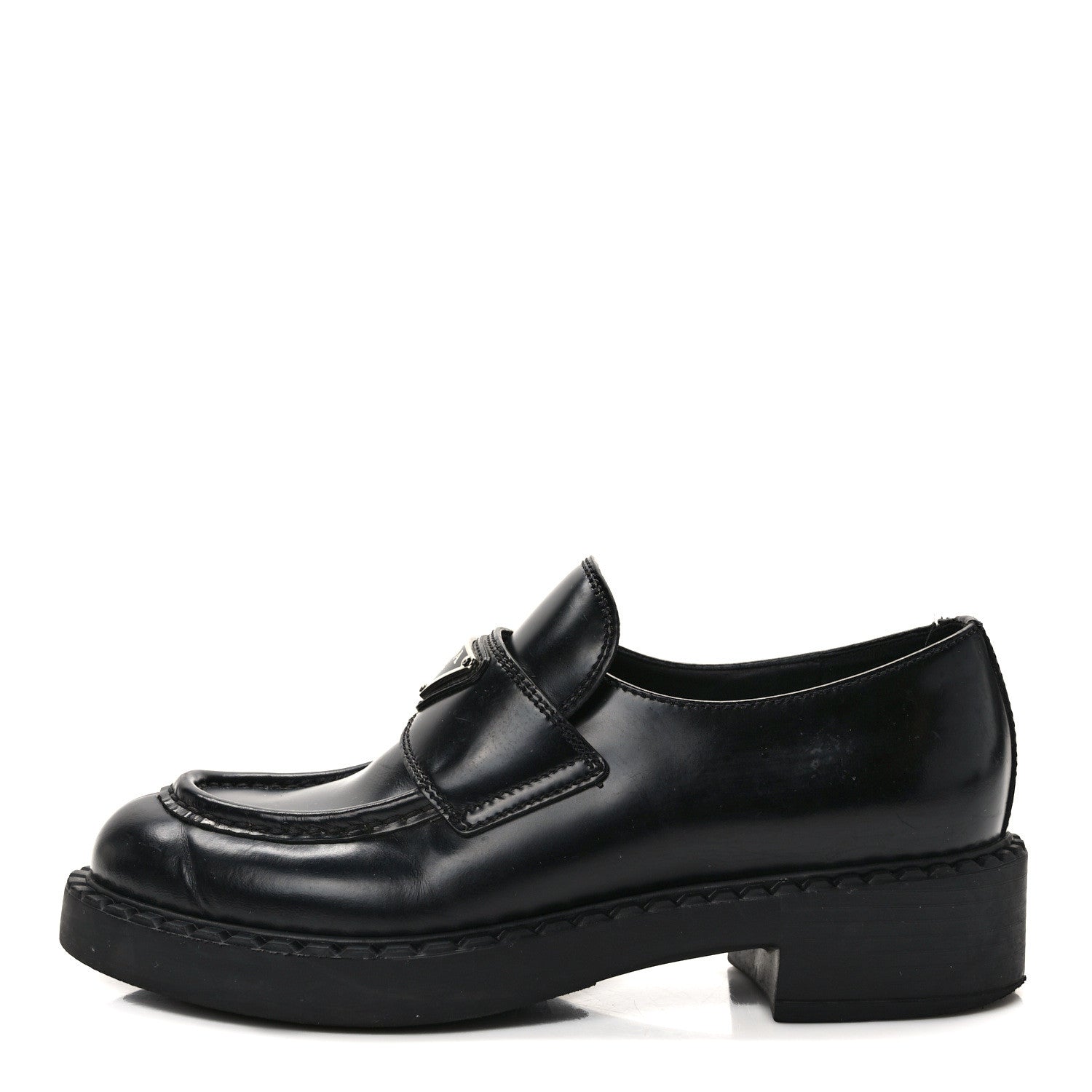 Prada Spazzolato Metal Triangle Logo 50mm Loafers 35.5 Black 1 of 10