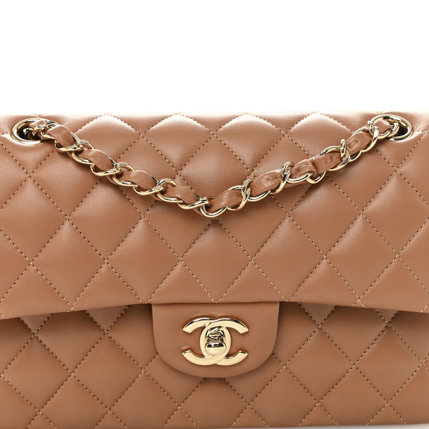 Lambskin Quilted Small Double Flap Brown