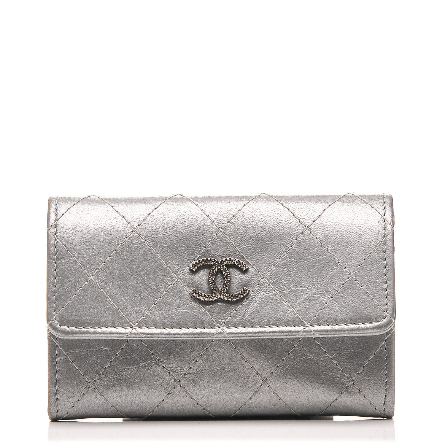 Chanel Metallic Calfskin Quilted Palette Card Holder Silver 1 of 8