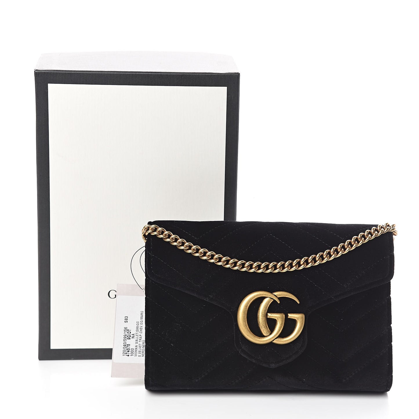 Velvet Matelasse GG Marmont Chain Wallet Black