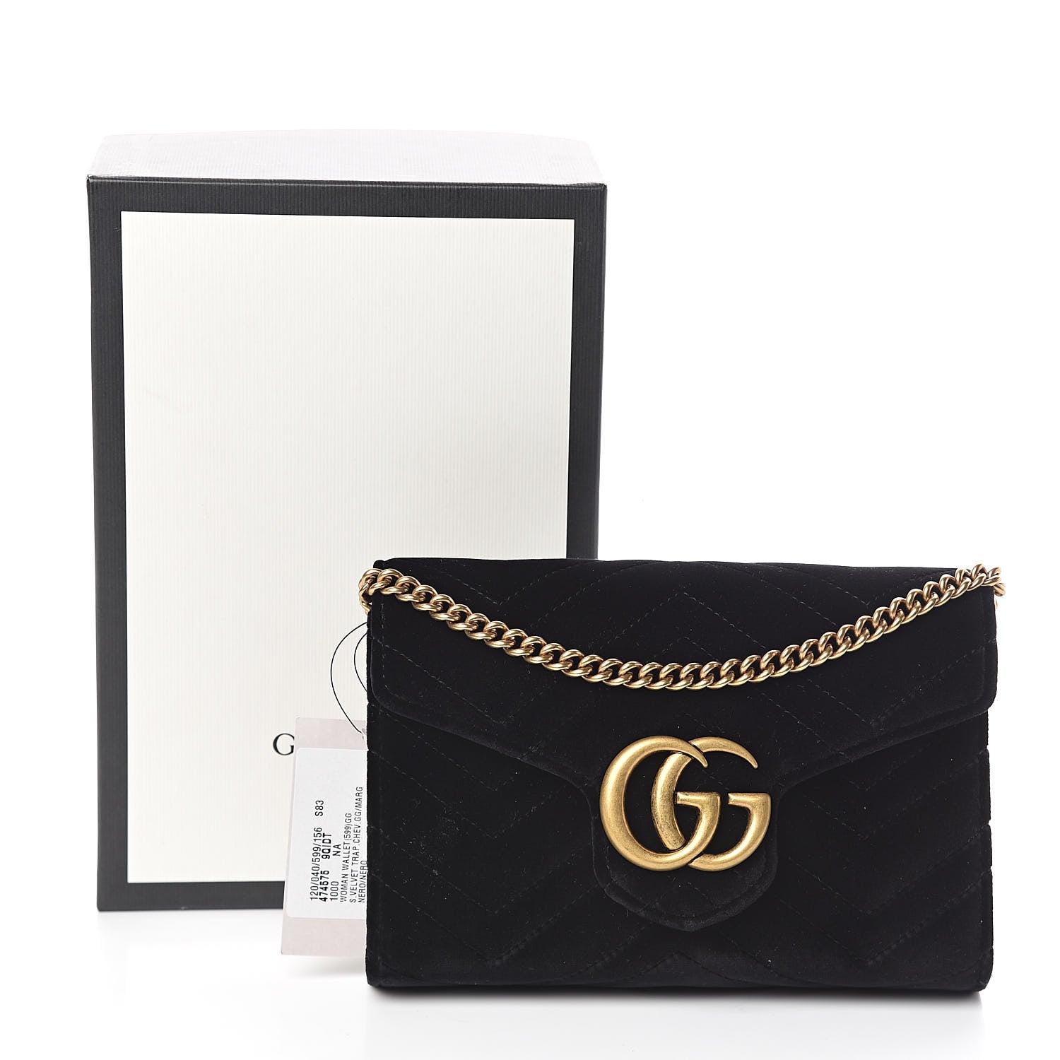Gucci Velvet Matelasse GG Marmont Chain Wallet Black 9 of 9