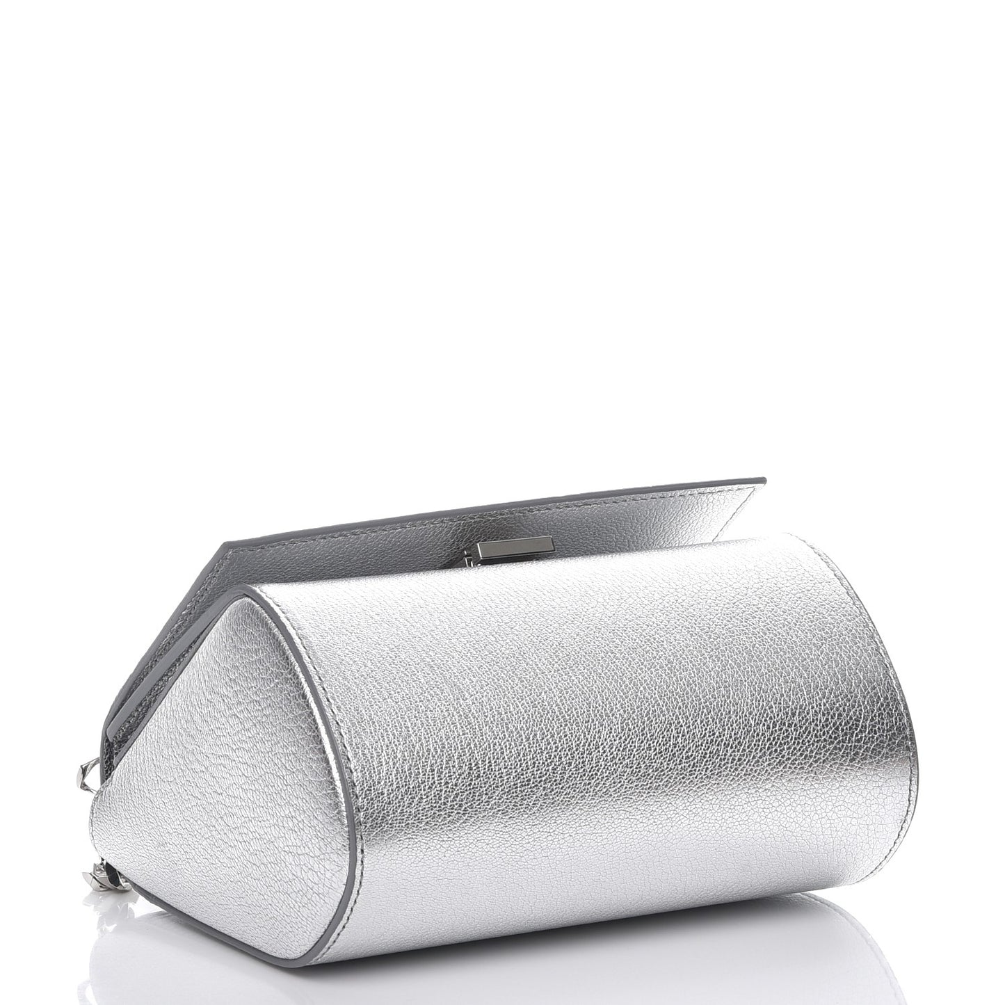 Metallic Calfskin Mini Pandora Box Chain Crossbody Bag Silver